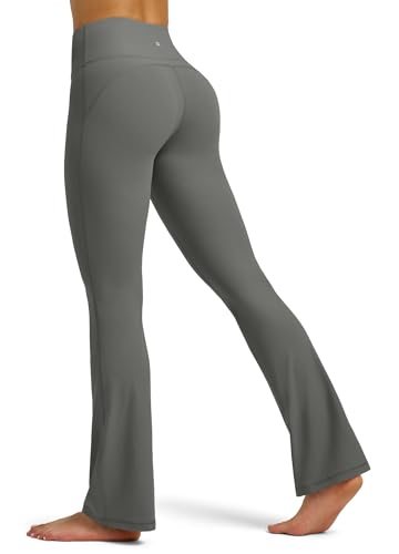 WILLIT Flared Leggings Damen Yogahose Hohe Taille Schlaghose Bootcut Sporthose Blickdicht Leggins Bootleg Arbeitshose mit Taschen 77cm Grau XS von WILLIT