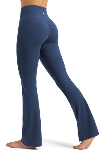 WILLIT Flared Leggings Damen Yogahose Hohe Taille Schlaghose Bootcut Sporthose Blickdicht Leggins Bootleg Arbeitshose mit Taschen 77cm Graublau XL von WILLIT