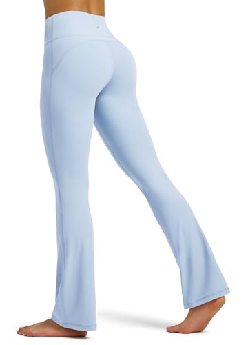 WILLIT Flared Leggings Damen Yogahose Hohe Taille Schlaghose Bootcut Sporthose Blickdicht Leggins Bootleg Arbeitshose mit Taschen 77cm Hellblau L von WILLIT