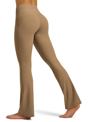 WILLIT Flared Leggings Damen Yogahose Hohe Taille Schlaghose Bootcut Sporthose Blickdicht Leggins Bootleg Arbeitshose mit Taschen 81cm Hellbraun XXL von WILLIT