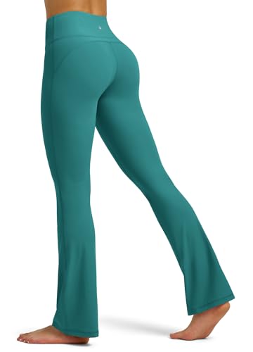 WILLIT Flared Leggings Damen Yogahose Hohe Taille Schlaghose Bootcut Sporthose Blickdicht Leggins Bootleg Arbeitshose mit Taschen 81cm Seegrün S von WILLIT