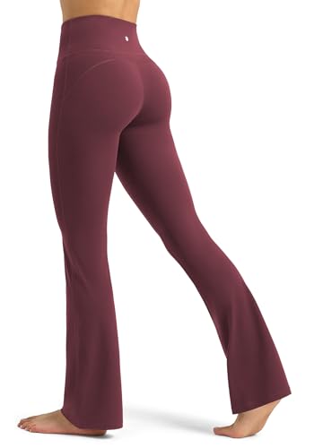 WILLIT Flared Leggings Damen Yogahose Hohe Taille Schlaghose Bootcut Sporthose Blickdicht Leggins Bootleg Arbeitshose mit Taschen 81cm Weinrot S von WILLIT