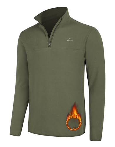WILLIT Herren Fleece Golf Pullover Langarm Pullover Half Zip Wanderpullover Atmungsaktiv Thermo Sweatshirt Jacke Leichtgewicht Armeegrün M von WILLIT