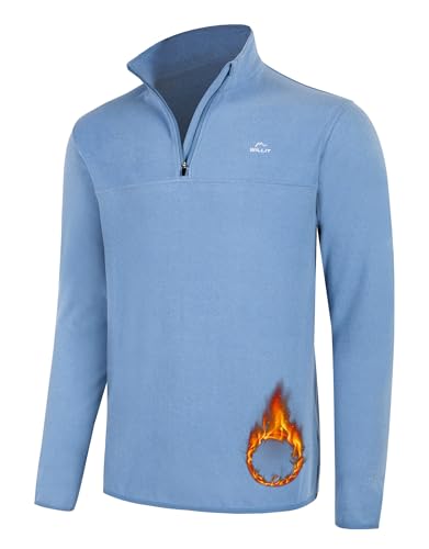 WILLIT Herren Fleece Golf Pullover Langarm Pullover Half Zip Wanderpullover Atmungsaktiv Thermo Sweatshirt Jacke Leichtgewicht Blau S von WILLIT