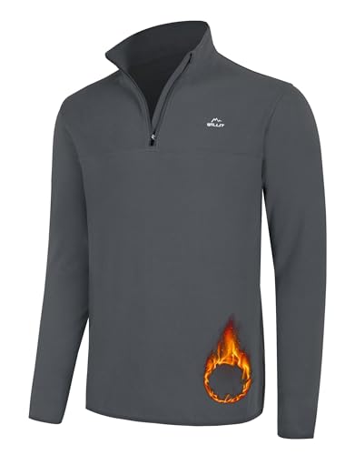 WILLIT Herren Fleece Golf Pullover Langarm Pullover Half Zip Wanderpullover Atmungsaktiv Thermo Sweatshirt Jacke Leichtgewicht Grau XXL von WILLIT