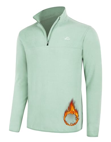 WILLIT Herren Fleece Golf Pullover Langarm Pullover Half Zip Wanderpullover Atmungsaktiv Thermo Sweatshirt Jacke Leichtgewicht Hellgrün XL von WILLIT
