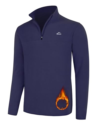 WILLIT Herren Fleece Golf Pullover Langarm Pullover Half Zip Wanderpullover Atmungsaktiv Thermo Sweatshirt Jacke Leichtgewicht Marineblau L von WILLIT