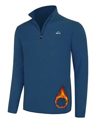 WILLIT Herren Fleece Golf Pullover Langarm Pullover Half Zip Wanderpullover Atmungsaktiv Thermo Sweatshirt Jacke Leichtgewicht Ocean Blau S von WILLIT