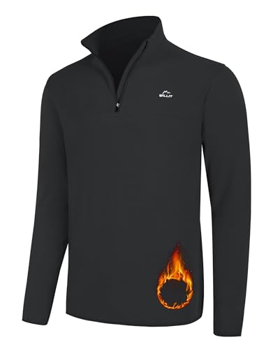 WILLIT Herren Fleece Golf Pullover Langarm Pullover Half Zip Wanderpullover Atmungsaktiv Thermo Sweatshirt Jacke Leichtgewicht Schwarz M von WILLIT