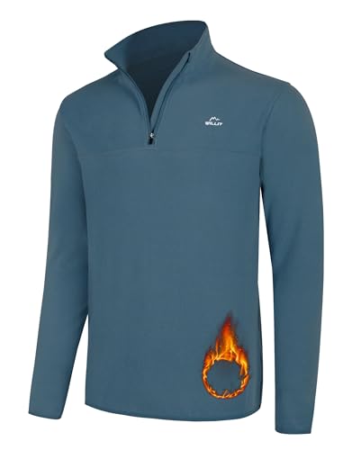 WILLIT Herren Fleece Golf Pullover Langarm Pullover Half Zip Wanderpullover Atmungsaktiv Thermo Sweatshirt Jacke Leichtgewicht Stein Blau XXXL von WILLIT