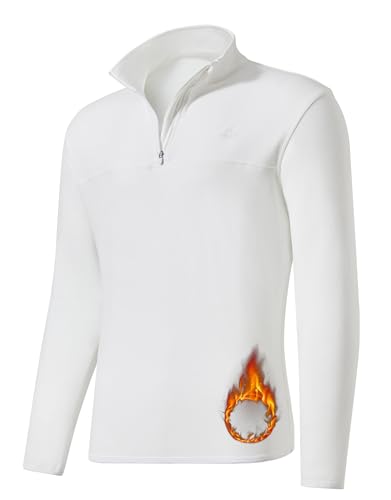 WILLIT Herren Fleece Golf Pullover Langarm Pullover Half Zip Wanderpullover Atmungsaktiv Thermo Sweatshirt Jacke Leichtgewicht Weiß M von WILLIT