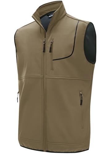 WILLIT Herren Golf Weste Leichtgewicht Fleece gefüttert Weste Softshell Outerwear ärmellose Jacke für Wandern Laufen Causal Khaki L von WILLIT