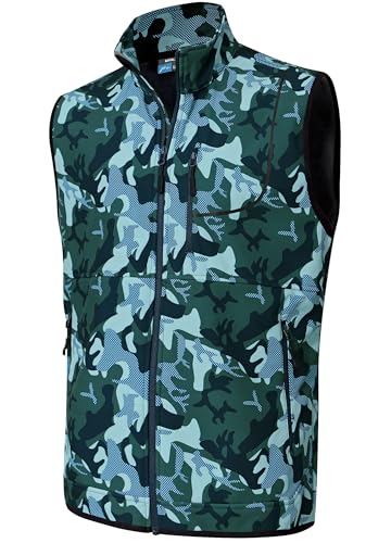 WILLIT Herren Golf Weste Leichtgewicht Fleece gefüttert Weste Softshell Outerwear ärmellose Jacke für Wandern Laufen Causal Tarngrün XXXL von WILLIT