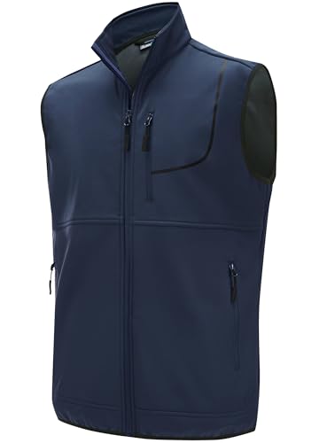 WILLIT Herren Golf Weste Leichtgewicht Fleece gefüttert Weste Softshell Outerwear ärmellose Jacke für Wandern Laufen Causal Blau XXXL von WILLIT