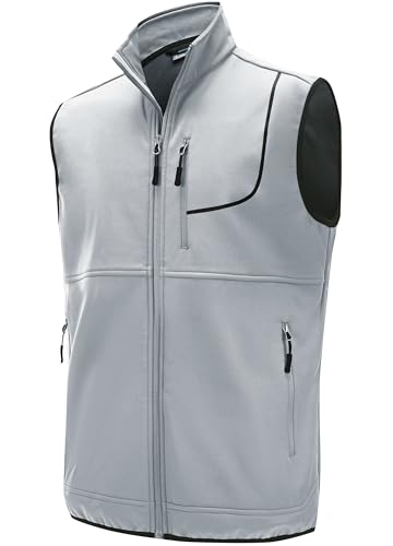 WILLIT Herren Golf Weste Leichtgewicht Fleece gefüttert Weste Softshell Outerwear ärmellose Jacke für Wandern Laufen Causal Hellgrau XXXL von WILLIT