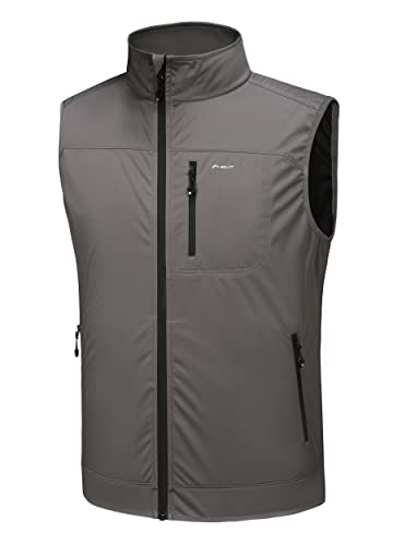 WILLIT Herren Golf Weste Leichtgewicht Softshell Weste Outerwear Ärmellose Jacke für Wandern Laufen Causal Schwarz Stahl Grau XS von WILLIT
