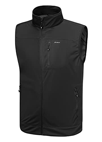 WILLIT Herren Golf Weste Leichtgewichtige Softshell-Weste Ärmellose Jacke für Wandern Laufen Causal Schwarz L von WILLIT