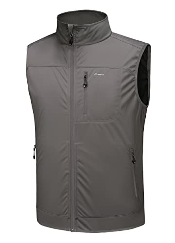 WILLIT Herren Golf Weste Leichtgewicht Softshell Weste Outerwear Ärmellose Jacke für Wandern Laufen Causal Stahl Grau L von WILLIT