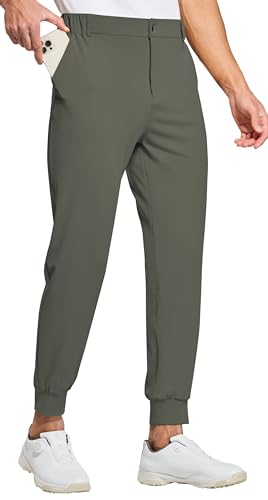 WILLIT Herren Golfhose Jogger Hose Stretch Slim Fit Jogginghose Anzughose Schnelltrockner Lang Golf Hose mit Taschen Graugrün L von WILLIT
