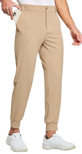 WILLIT Herren Golfhose Jogger Hose Stretch Slim Fit Jogginghose Anzughose Schnelltrockner Lang Golf Hose mit Taschen Hell Khaki XS von WILLIT