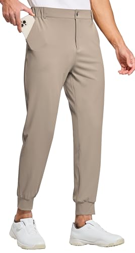WILLIT Herren Golfhose Jogger Hose Stretch Slim Fit Jogginghose Anzughose Schnelltrockner Lang Golf Hose mit Taschen Hellbraun XL von WILLIT