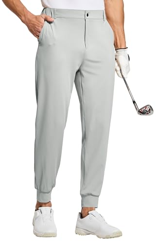WILLIT Herren Golfhose Jogger Hose Stretch Slim Fit Jogginghose Anzughose Schnelltrockner Lang Golf Hose mit Taschen Hellgrau L von WILLIT