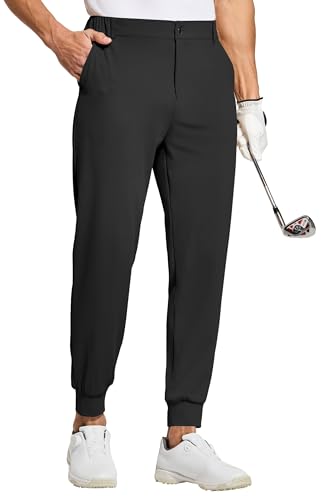WILLIT Herren Golfhose Jogger Hose Stretch Slim Fit Jogginghose Anzughose Schnelltrockner Lang Golf Hose mit Taschen Schwarz XS von WILLIT
