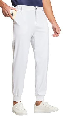 WILLIT Herren Golfhose Jogger Hose Stretch Slim Fit Jogginghose Anzughose Schnelltrockner Lang Golf Hose mit Taschen Weiß M von WILLIT