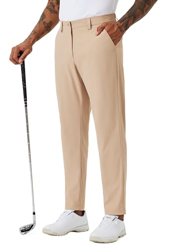 WILLIT Herren Golfhose Stretch Dress Pants Slim Fit Schnelltrockner Casual Arbeitshose Stretchhose Lang mit Taschen 30" Hell Khaki 32W von WILLIT