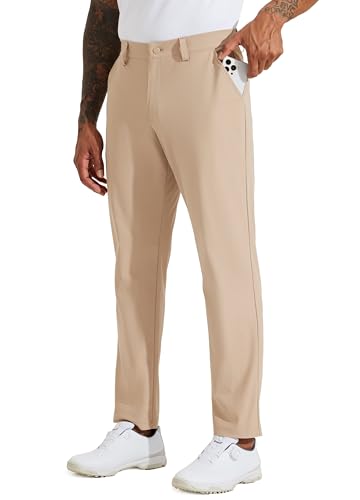 WILLIT Herren Golfhose Stretch Dress Pants Slim Fit Schnelltrockner Casual Arbeitshose Stretchhose Lang mit Taschen 30" Hell Khaki 40W von WILLIT