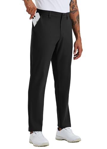 WILLIT Herren Hosen Stretch Stoffhose Lang Anzughose Freizeithose Leicht Einfarbig für Business Alltag Urlaub Strand mit Taschen 32" Schwarz 42W/32L von WILLIT