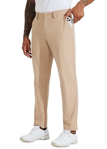 WILLIT Herren Hosen Stretch Stoffhose Lang Anzughose Freizeithose Leicht Einfarbig für Business Alltag Urlaub Strand mit Taschen 32" Hell Khaki 42W/32L von WILLIT