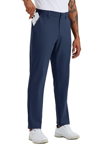 WILLIT Herren Hosen Stretch Stoffhose Lang Anzughose Freizeithose Leicht Einfarbig für Business Alltag Urlaub Strand mit Taschen 32" Marine 34W/32L von WILLIT