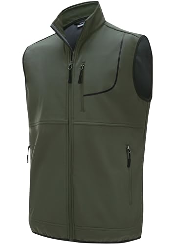 WILLIT Herren Golf Weste Leichtgewicht Fleece gefüttert Weste Softshell Outerwear ärmellose Jacke für Wandern Laufen Causal Grün XXL von WILLIT
