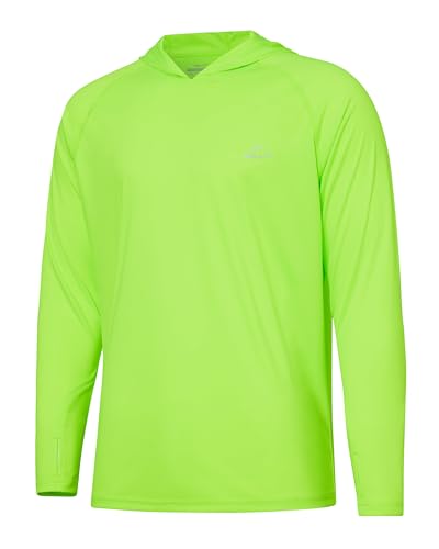 WILLIT Herren Hoodie Kapuzenpullover UPF 50+ Sonnenschutz Rashguard Kapuzen Shirt Langarm SPF Angeln Outdoor Laufen Wandern Leicht Fluoreszierend Grün S von WILLIT