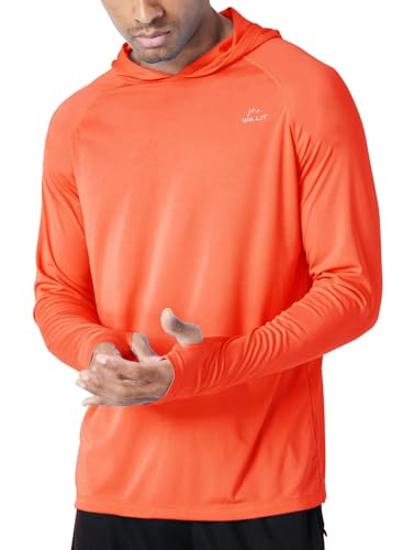 WILLIT Herren Hoodie Kapuzenpullover UPF 50+ Sonnenschutz Rashguard Kapuzen Shirt Langarm SPF Angeln Outdoor Laufen Wandern Leicht Rotorange S von WILLIT