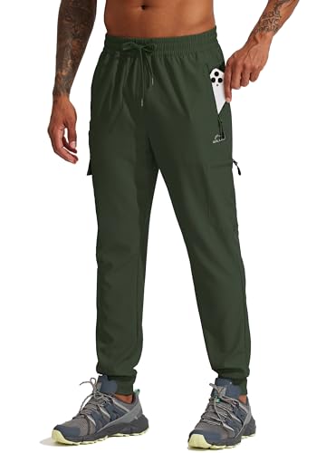WILLIT Herren Jogginghose Wanderhose Reise Sporthose Leichte Cargohose Schnelltrocknend Outdoorhose Laufhose Jogger Wandern mit Tasche Armeegrün 3XL von WILLIT