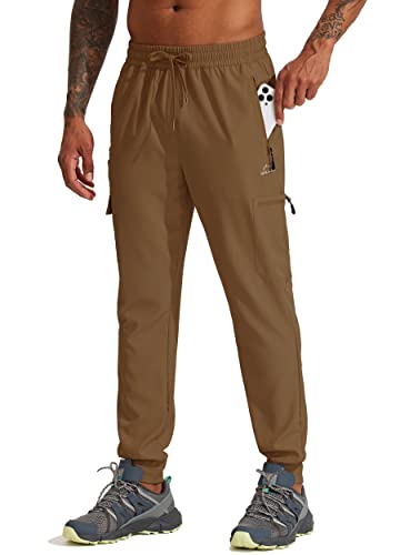 WILLIT Herren Jogginghose Wanderhose Reise Sporthose Leichte Cargohose Schnelltrocknend Outdoorhose Laufhose Jogger Wandern mit Tasche Braun S von WILLIT