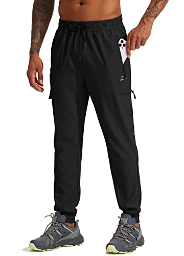 WILLIT Herren Jogginghose Wanderhose Reise Sporthose Leichte Cargohose Schnelltrocknend Outdoorhose Laufhose Jogger Wandern mit Tasche Schwarz M von WILLIT