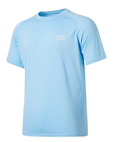 WILLIT Herren Rashguard UV T-Shirt Kurzarm Ärmel Sun Shirt Schwimmshirt UPF 50+ Funktionsshirt Schnelltrocknend Leicht Atmungsaktiv Outdoor Surfen Angeln Blaue 2XL von WILLIT