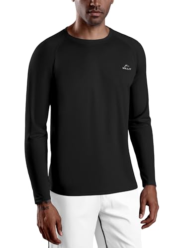 WILLIT UV Shirt Herren Rashguard Langarm Funktionsshirt für Schwimmen Surfen Angeln Wandern Atmungsaktiv Schnell Trocknend Sonnenschutz Sportshirt Schwarz L von WILLIT