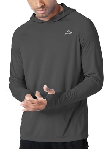 WILLIT Herren Hoodie Kapuzenpullover UPF 50+ Sonnenschutz Rashguard Kapuzen Shirt Langarm SPF Angeln Outdoor Laufen Wandern Leicht Tiefgrau XXL von WILLIT