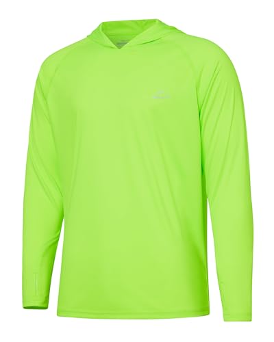 WILLIT Herren UV-Schutz Hoodie Kapuzenpullover UPF 50+ Sonnenschutz Rashguard Kapuzen Shirt Langarm SPF Angeln Outdoor Laufen Wandern Leicht Fluoreszierend Grün XXL von WILLIT