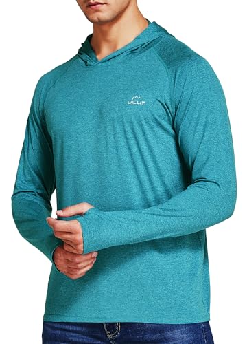 WILLIT Herren Hoodie Kapuzenpullover UPF 50+ Sonnenschutz Rashguard Kapuzen Shirt Langarm SPF Angeln Outdoor Laufen Wandern Leicht Kationisch Seegrün XXL von WILLIT