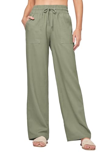 WILLIT Hose Damen Leinenhose Baumwolle Sommerhose Leinen Stoffhose Einfarbig Jogginghose Weites Bein Palazzo Hose Freizeithose Casual Strandhose mit Taschen 33" Graugrün XS WILLIT Hose Damen Leinenhose Baumwolle Sommerhose Leinen Stoffhose Einfarbig Jogginghose Weites Bein Palazzo Hose Freizeithose Casual Strandhose mit Taschen 33" Graugrün XS von WILLIT