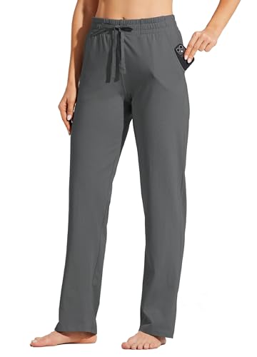 WILLIT Jogginghose Damen Baumwolle Trainingshose Lang Freizeithose Sporthose Yogahose gerades Bein Sport Lounge Sweatpants Kordelzug mit Taschen Dunkelgrau L von WILLIT