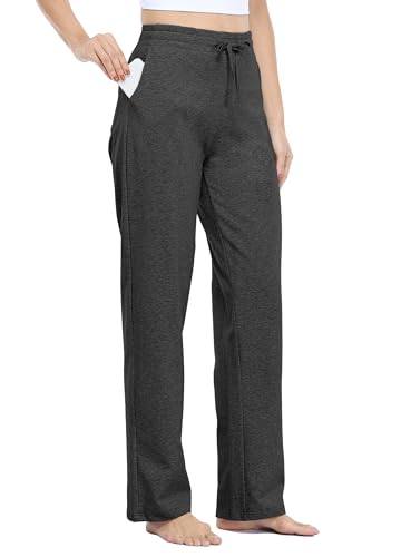 WILLIT Jogginghose Damen Baumwolle Trainingshose Lang Freizeithose Sporthose Yogahose gerades Bein Sport Lounge Sweatpants Kordelzug mit Taschen Frasergrau XXL von WILLIT