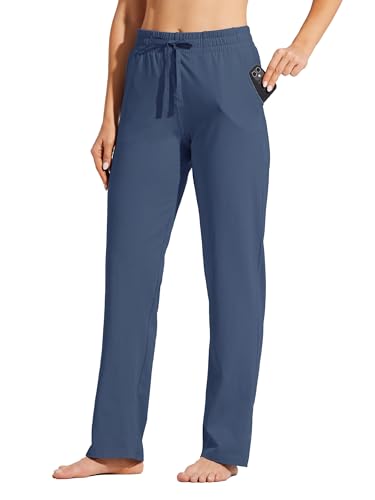 WILLIT Jogginghose Damen Baumwolle Trainingshose Lang Freizeithose Sporthose Yogahose gerades Bein Sport Lounge Sweatpants Kordelzug mit Taschen Graublau XL von WILLIT