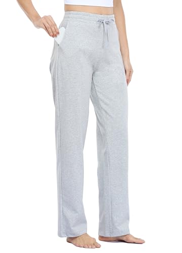 WILLIT Jogginghose Damen Baumwolle Trainingshose Lang Freizeithose Sporthose Yogahose gerades Bein Sport Lounge Sweatpants Kordelzug mit Taschen Hellgrau L von WILLIT