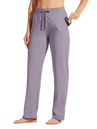 WILLIT Jogginghose Damen Baumwolle Trainingshose Lang Freizeithose Sporthose Yogahose gerades Bein Sport Lounge Sweatpants Kordelzug mit Taschen Rosaviolett XXL von WILLIT